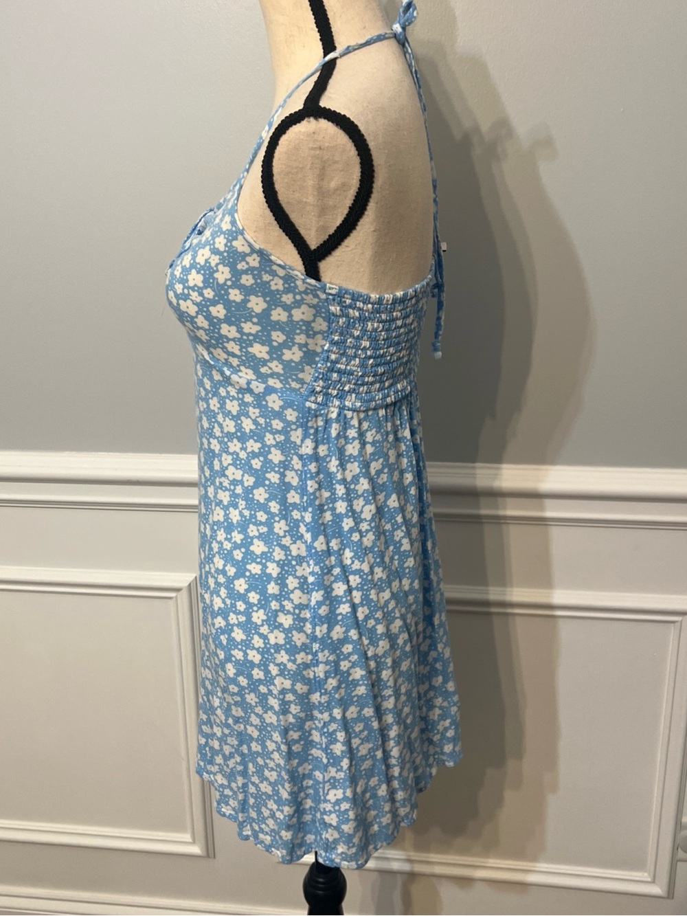 American Eagle Baby Blue Floral Summer Halter Short Dress Size Small - Picture 4 of 10
